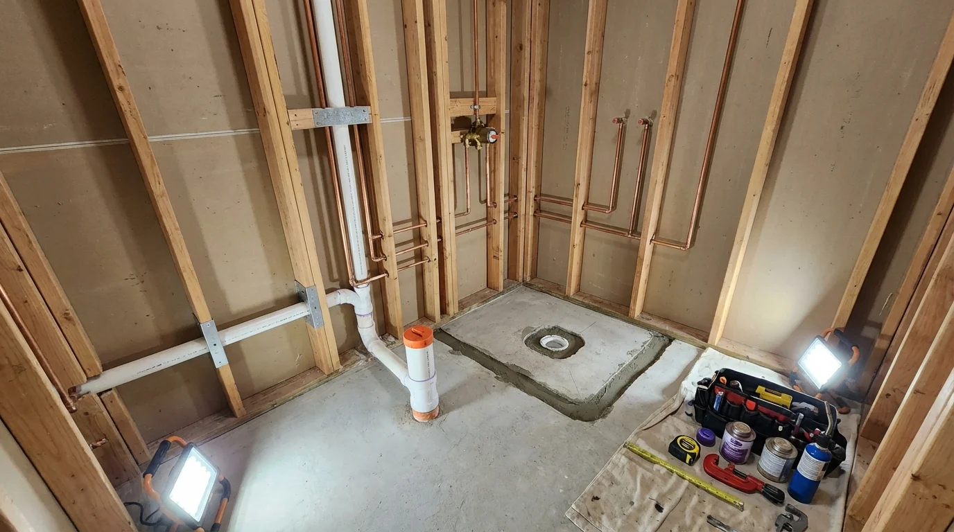 Bathroom rough-in plumbing during remodel by Johns Plumbing LLC in Statesboro