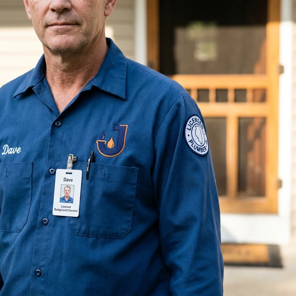 Licensed plumber showing ID badge in Statesboro, GA