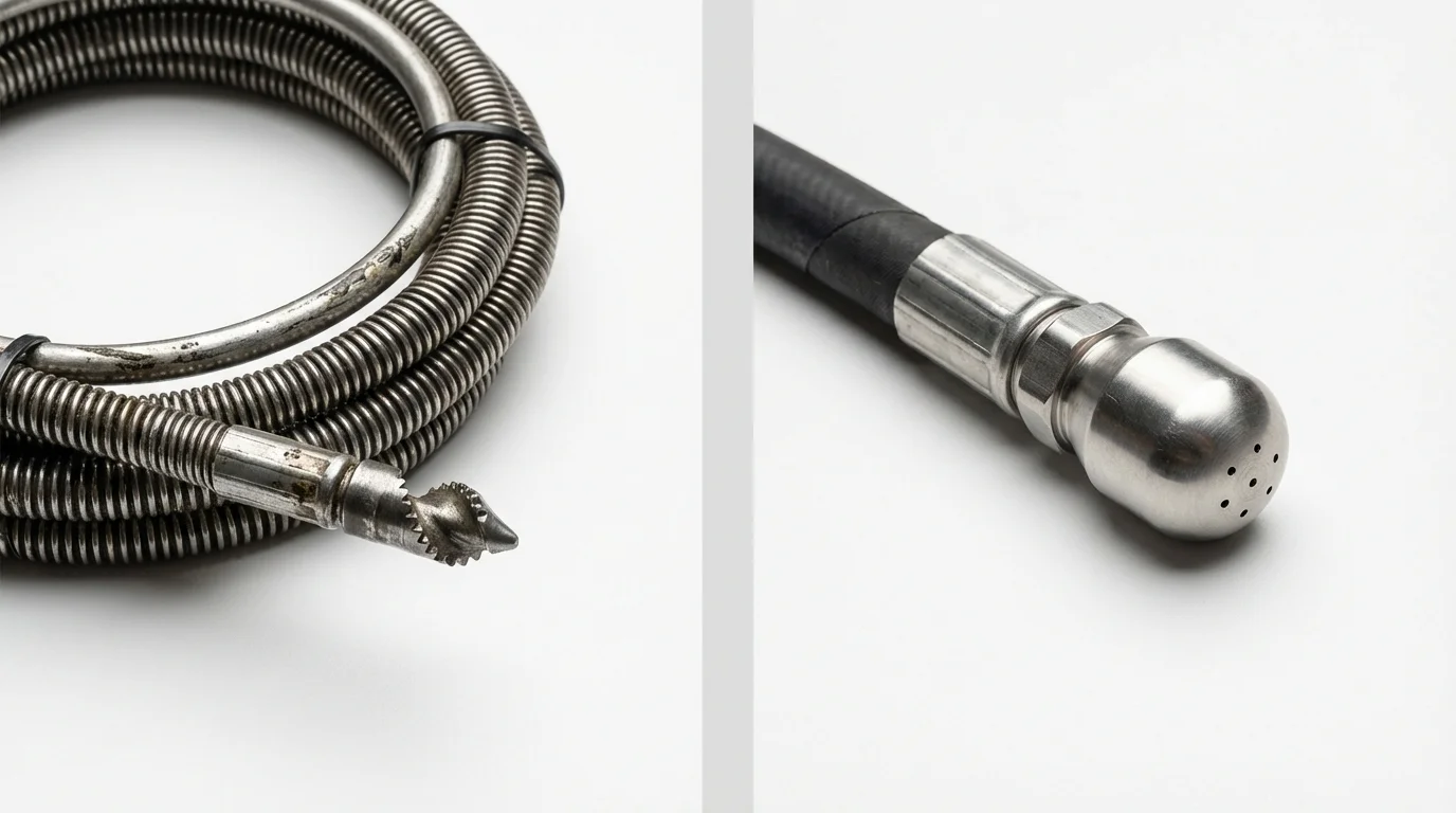 Drain snake cable and hydro jetting nozzle used for drain cleaning in Statesboro, GA