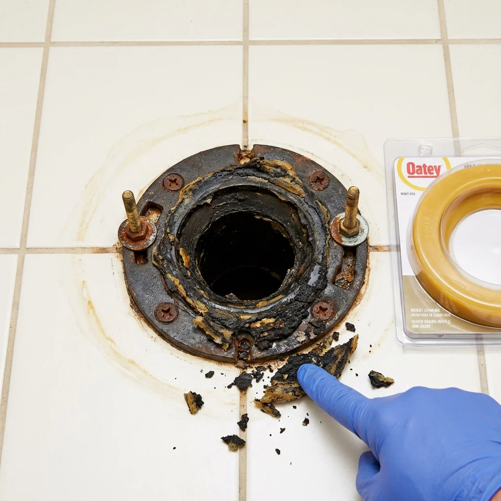 Failed wax ring showing water seepage at the base of a toilet in a Statesboro, GA home